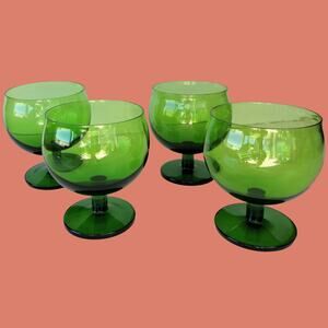 Vintage MCM 1970s Block Crystal "Capers" Lime Green Cocktail/Parfait Glasses